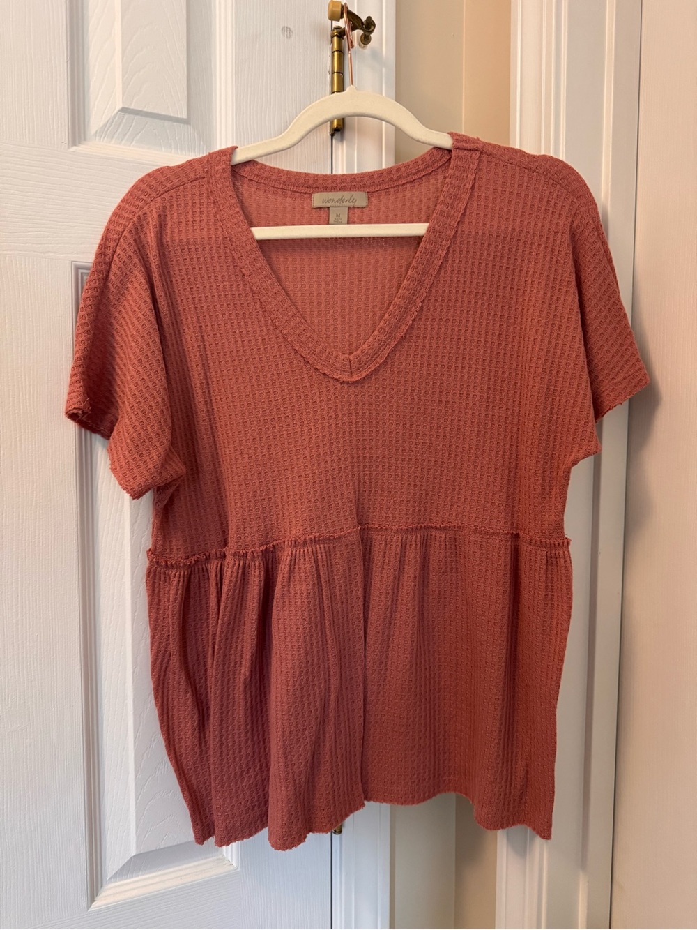 Wonderly Textured V-Neck Babydoll Tunic - Dusty Rose